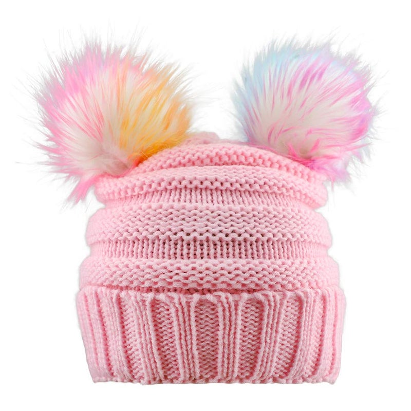 ACTLATI Kids Winter Knitted Beanie Hat Colorful Pompom Ears Ski Hat for Boy Girl(Ages 7-12) - Image 1